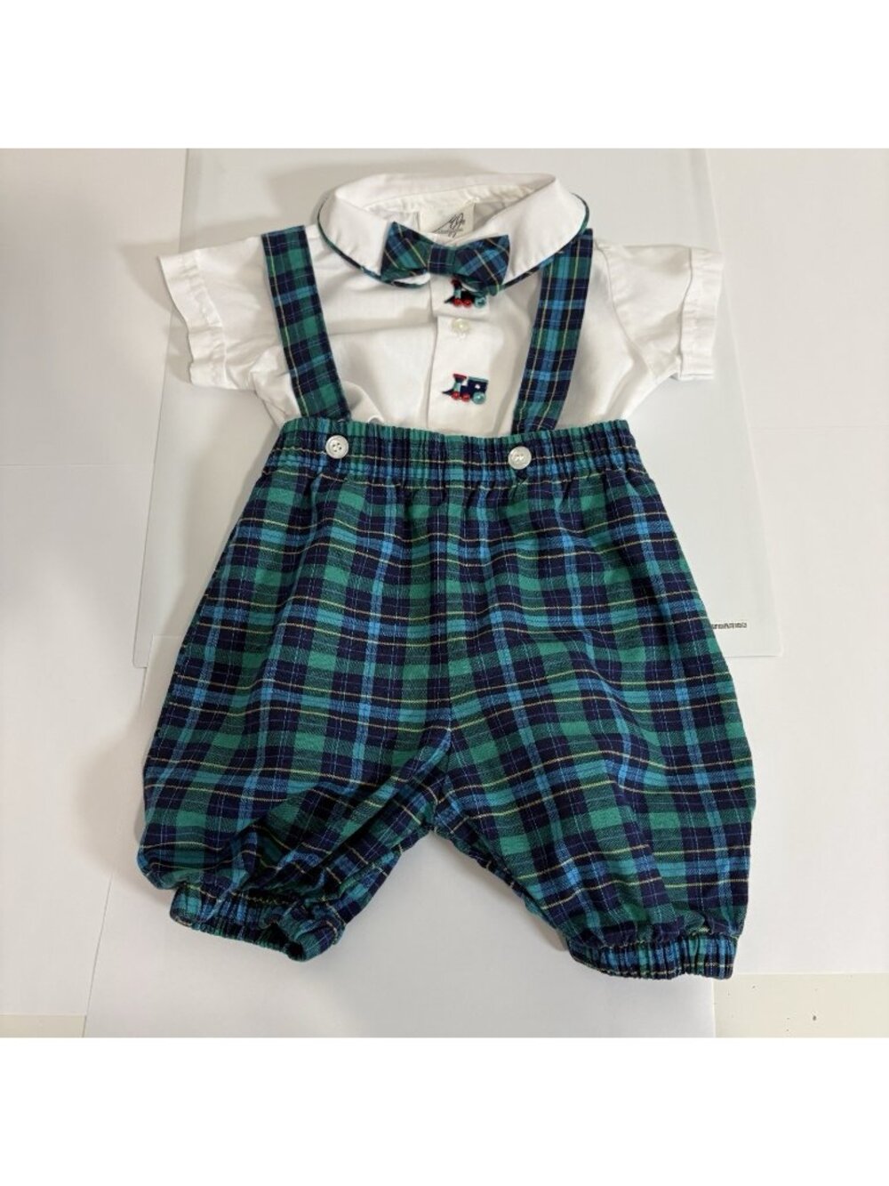 Michael James Green Blue Plaid Train Vintage 90’s Romper